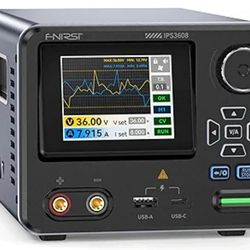 FNIRSI IPS3608 DC Power Supply Variable, 36V 8A Bench Power Supply with <10mV Low Ripple, Aluminum Shell, USB-A&Type-C Port, Day/Night Dual UI, 4-Digi