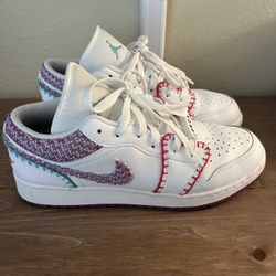 Jordan 1 Low - White/Purple/Pink Beaded- Kids 7 (fits Women’s 8.5)