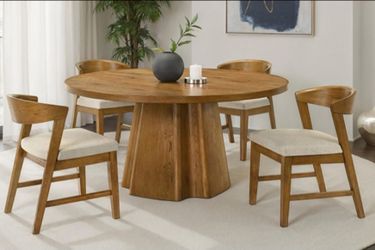 Brand New Walnut & Beige Modern Style 5pc Dining Table Set