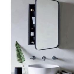 TEHOME WH Recessed Framed Medicine Cabinet with Mirror and Adjustable Shelves - 21" x 34" - Black 