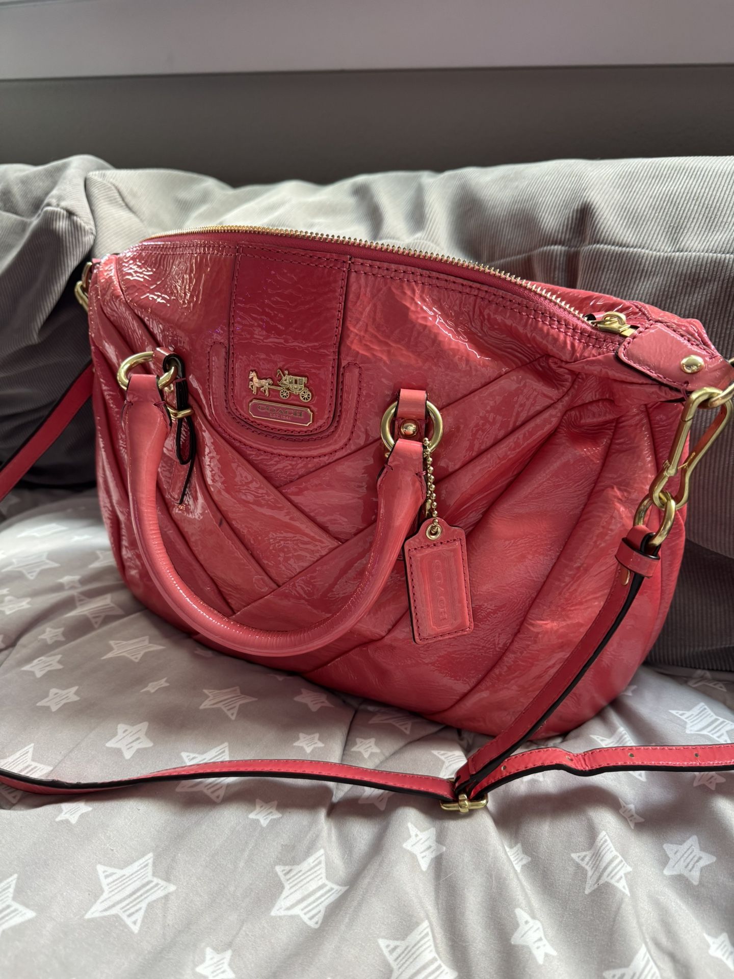 Coach Coral Pink Patent Leather Handbag