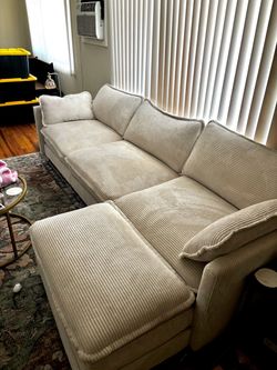 Cream Corduroy Sectional Sofa with Chaise