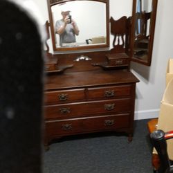 Antique Dresser With Three Mirrors