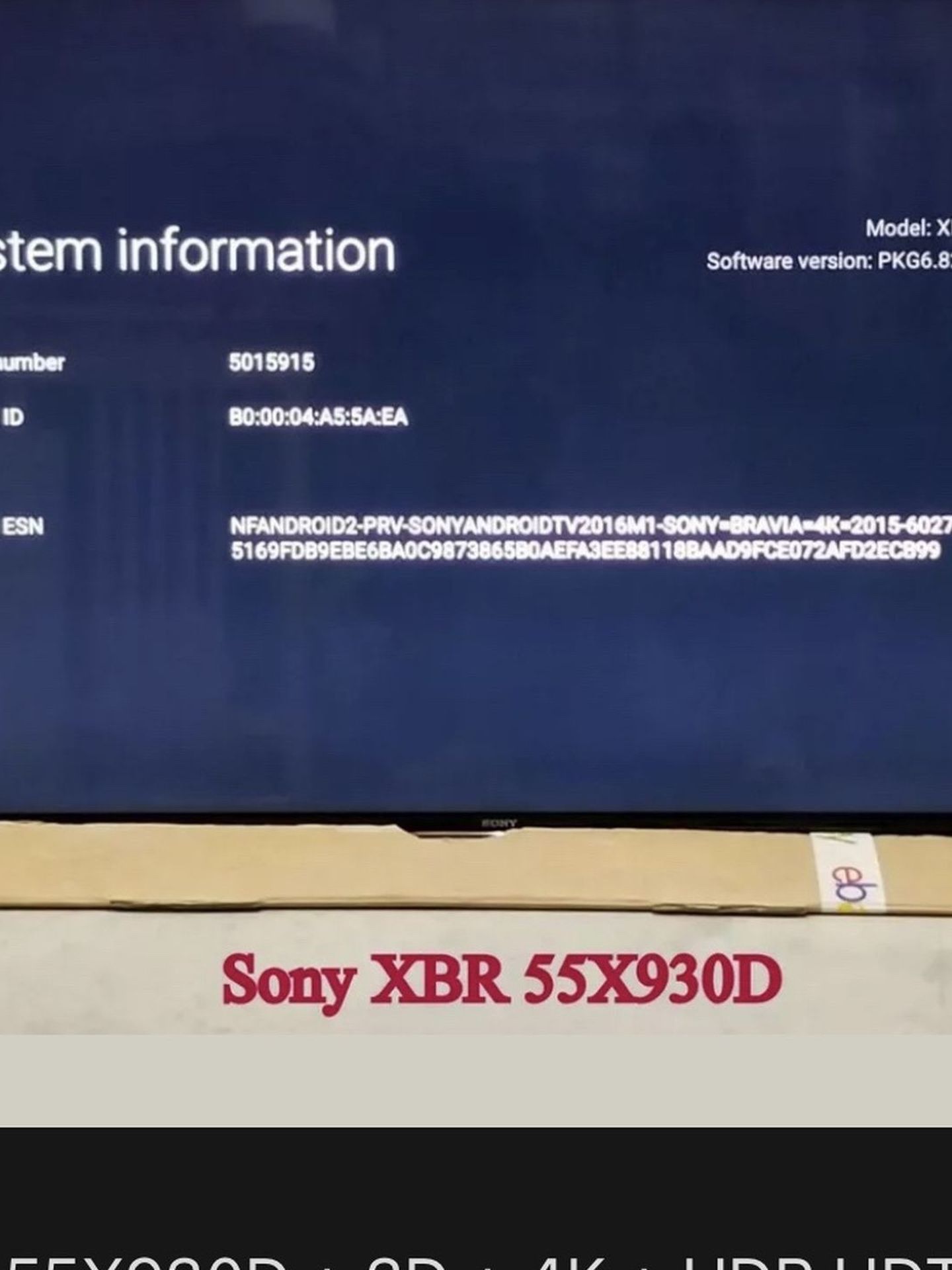 Sony 55 inch" 3D + 4K + HDR