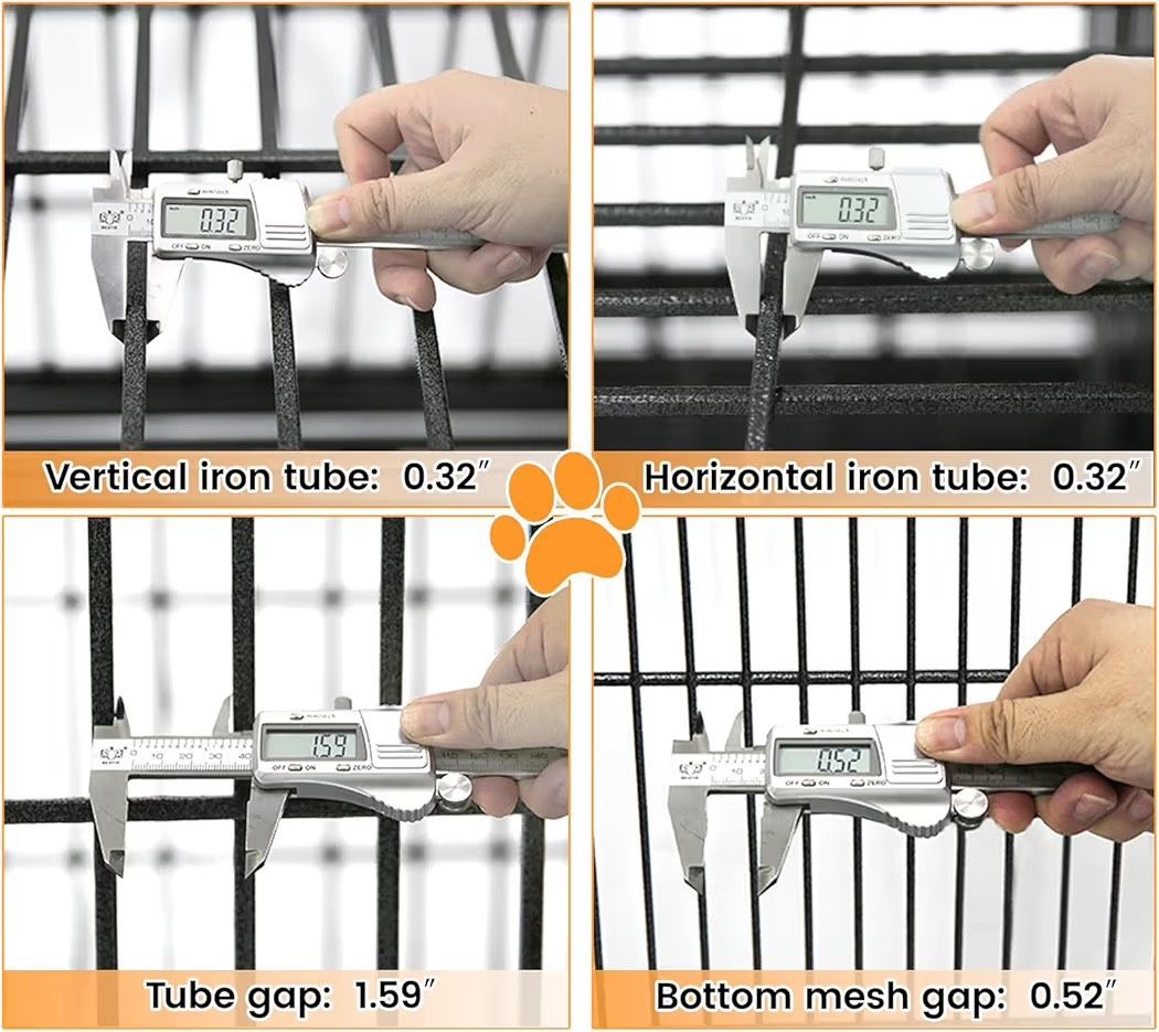 Pet 37 inch Stackable Heavy Duty Dog Crate, Indestructible Escape Proof Dogs Cage Kennel with Lockable Wheels, Removable Tray & Metal Grid, Double Do