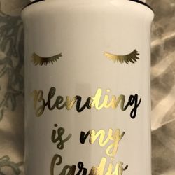 Blending Is My Cardio Stoneware 9” x 3.5” Cosmetic Make Up Brush Holder NEW!