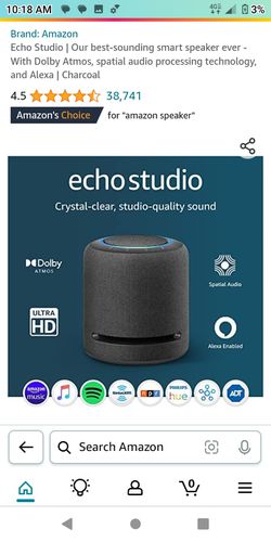 Echo Studio, Our best-sounding smart speaker ever - With Dolby Atmos,  spatial audio processing technology, and Alexa