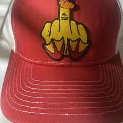 Chicken Giving The Middle Finger Red & White baseball cap hat