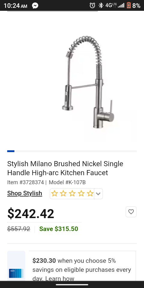  Milano Brushed Nickel Single Handle High-arc Kitchen Faucet

