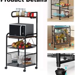 🔥Special Discount (Brand New In Box)🔥Storage Cart Kitchen Service Cart Floor Type 4 Layers Household Vegetable and Fruit Microwave Storage Rack Mult