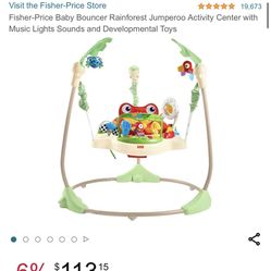 Fisher-Price Baby Bouncer Rainforest Jumperoo Activity Center with Music Lights Sounds and Developmental Toys