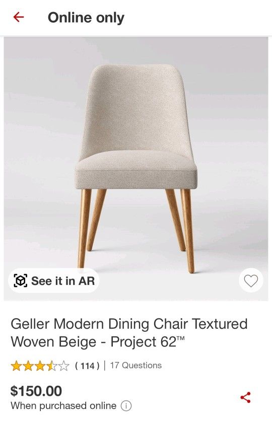 geller modern dining chair textured woven beige - proyect 62 new..box 4pcs 100 each 4 x300