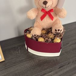 Teddy Bear And Chocolate Valentine Arrangement
