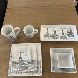 222 Fifth City Scene (Black and White) Dinnerware: Serves 7 (+)