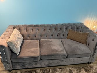 Tufted Velvet Couch And Chair And Small Ottoman
