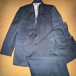 J FERRAR 2pc Black Pinstripe Suit Jacket Size 42R Pant Size 36x30