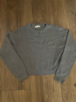 Junior Girls Grey Ribbed Crewneck Sweater