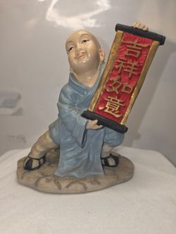 Chinese Monk Figurine Holding Scroll 4.5"