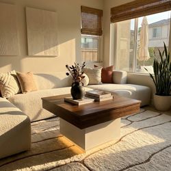 Lift-Top Coffee Table with Hidden Storage & Power Outlets - Brand New