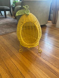Yellow Lemon-shaped wicker hanging fruit basket or pet bed