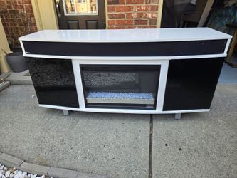 Bell'O Digital White Media Console with Electric Fireplace and Soundbar