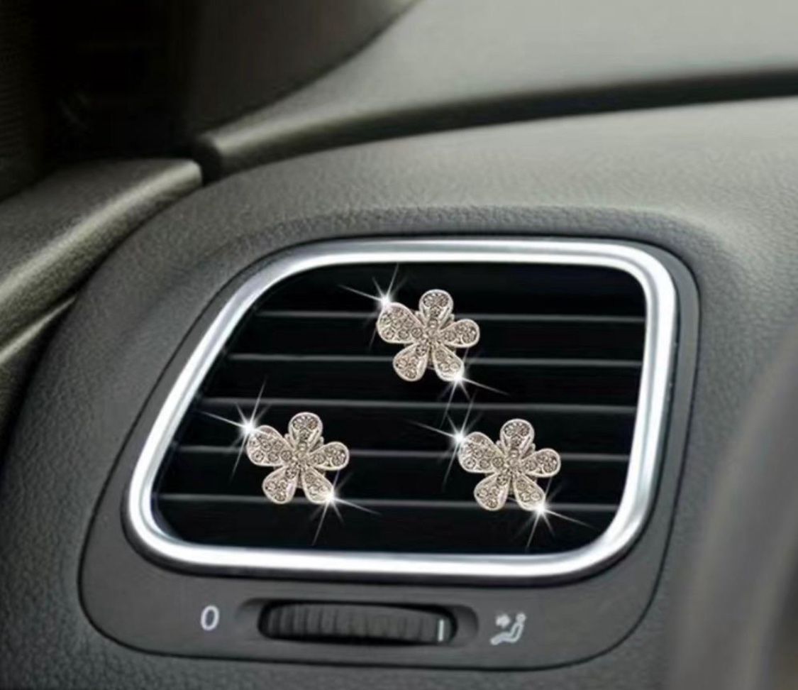 Brand New 3 Piece Sparkly Flower Car Decor Vent Clips