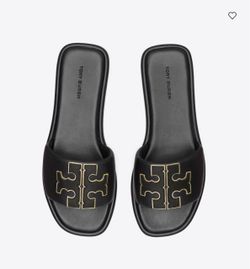 Tory Burch Black Leather Slide Sandals