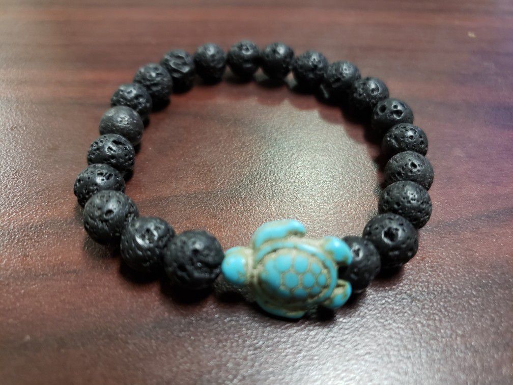 **NATURAL STONE - Turquoise Turtle Lava Rock Bracelet (protection,master healer, remove negative energy, calm emotions, Health Benefits-see photo)