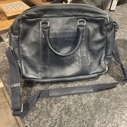 Shinola Navy Blue Leather Messenger Bag