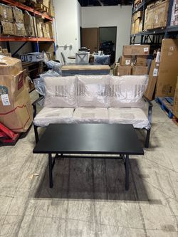 New & Assembled Box 3-Seater Patio Sofa and Metal Table Set