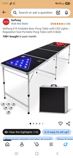 GoPong 8 ft Foldable Beer Pong Table with LED Lights