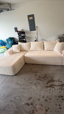104” Cream Corduroy Cloud Sectional Couch