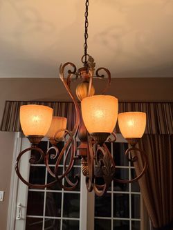 5-Light Bronze Scroll Arm Chandelier