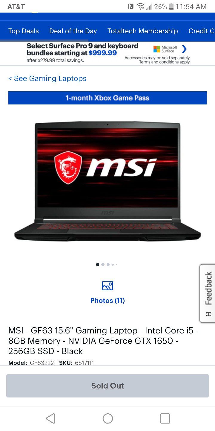MSI Gaming Laptop For Sale 