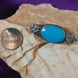 Turquoise pin Set In Sterling. Vintage Appearance