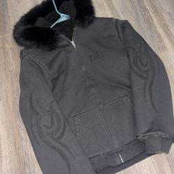 balenciaga tribal fur hooded zipup jacket