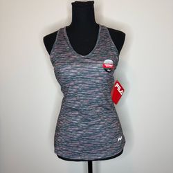 FILA Gray and Pink Space-Dye Racerback Tank