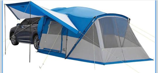 JOYTUTUS SUV Tent with Screen Porch, Rainfly and Awning for Family Camping, 60% More Space Car Tent for 5-9 Person, Dual-Use Camping Tent with 2 Rooms