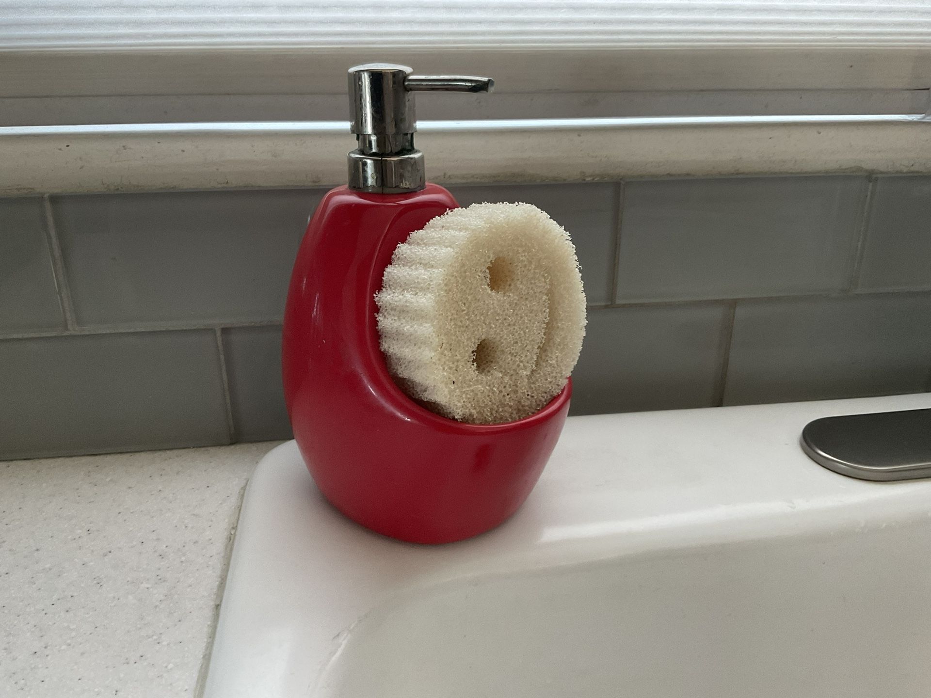 Red Soap Dispenser With Sponge Holder