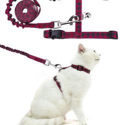 Breathable Plaid Ribbon Nylon Adjustable Escape Proof Cat Harness Leash Small
