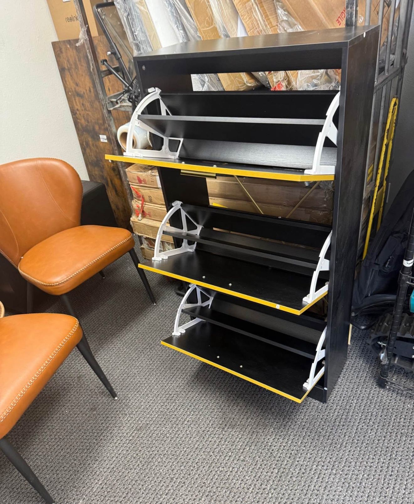 Shoe Cabinet Storage, 3 Tier Freestanding Narrow Hidden Wooden Hallway Shoe Rack with 3 Flip Drawers, Slim Narrow Shoe Organizer