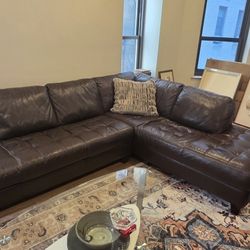 Brown Leather L Sectional Couch