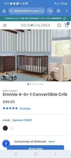 Delta Children Emmie 4-in-1 Convertible Crib $75