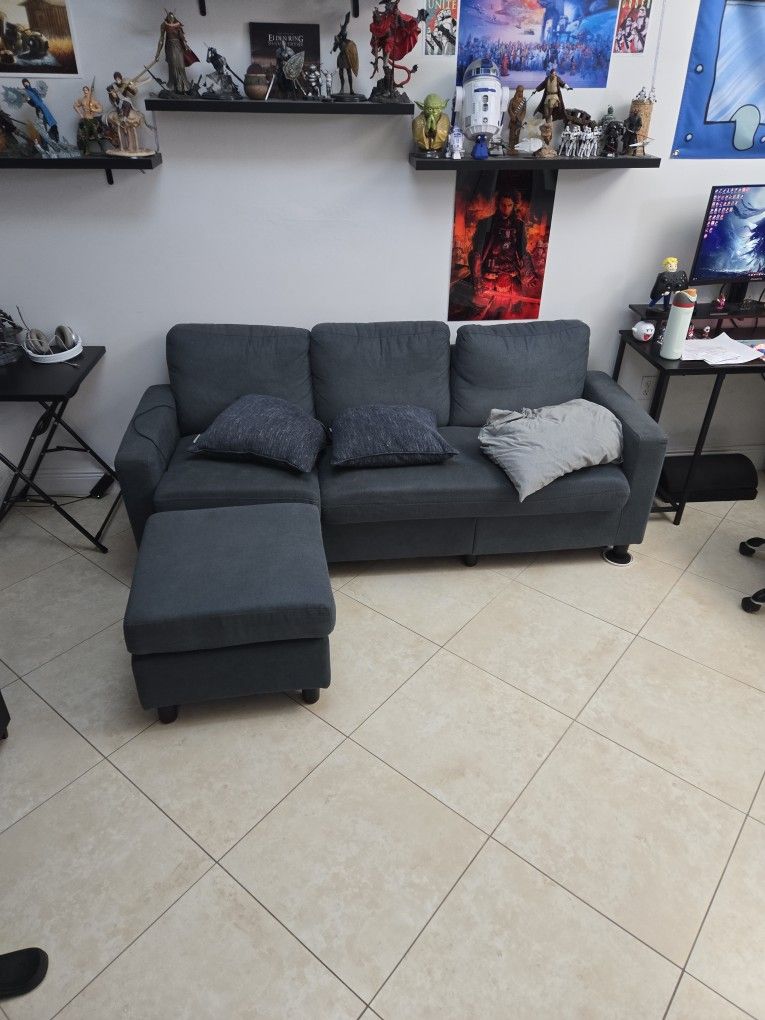 Dark Grey/Blue Couch With Ottoman $50
