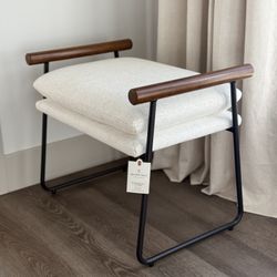 NEW Hearth & Hand Ottoman Metal Wood Cream Black