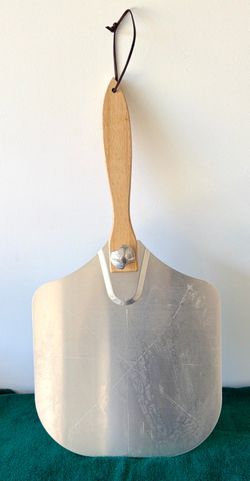 Metal Pizza Paddle for Perfect Pizza-Large 23" x 12", Easy Storage. Wooden Handle- New
