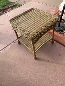 Wicker Outdoor Side Table with Bottom Shelf