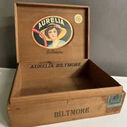 Vintage Aurelia Biltmore Cigar Box Wood Advertising Label Tax Stamp