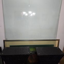 Glass Dining Room Table Set/chairs, chair covers.