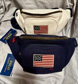 NEW Ralph Lauren Polo Fanny Pack USA Flag Navy & Cream